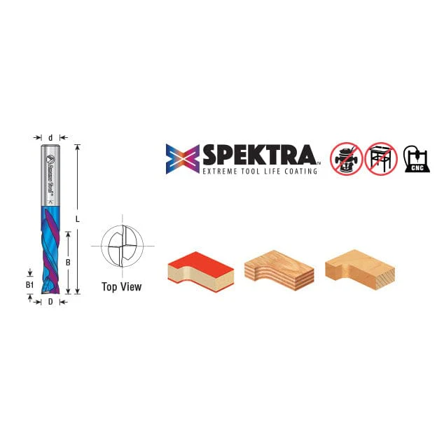 46170-K 1/4" CNC Solid Carbide Compression Spiral Router Bit, 1/4 Diameter x 7/8 x 1/4 Inch Shank - Image 2