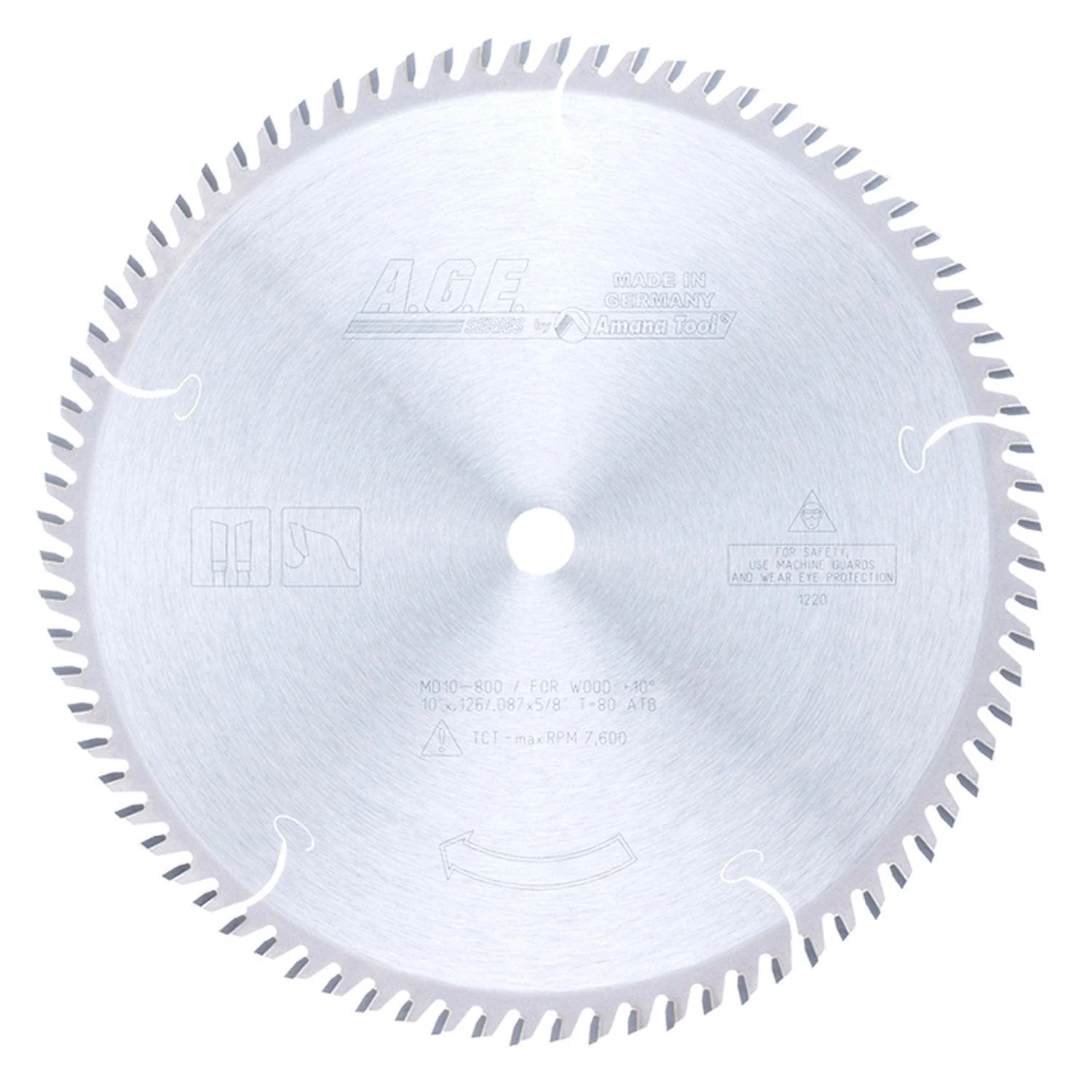 10" x 80T Carbide Tipped Cut-Off and Crosscut Blade, 10 Degree, 5/8" Bore - Image 2