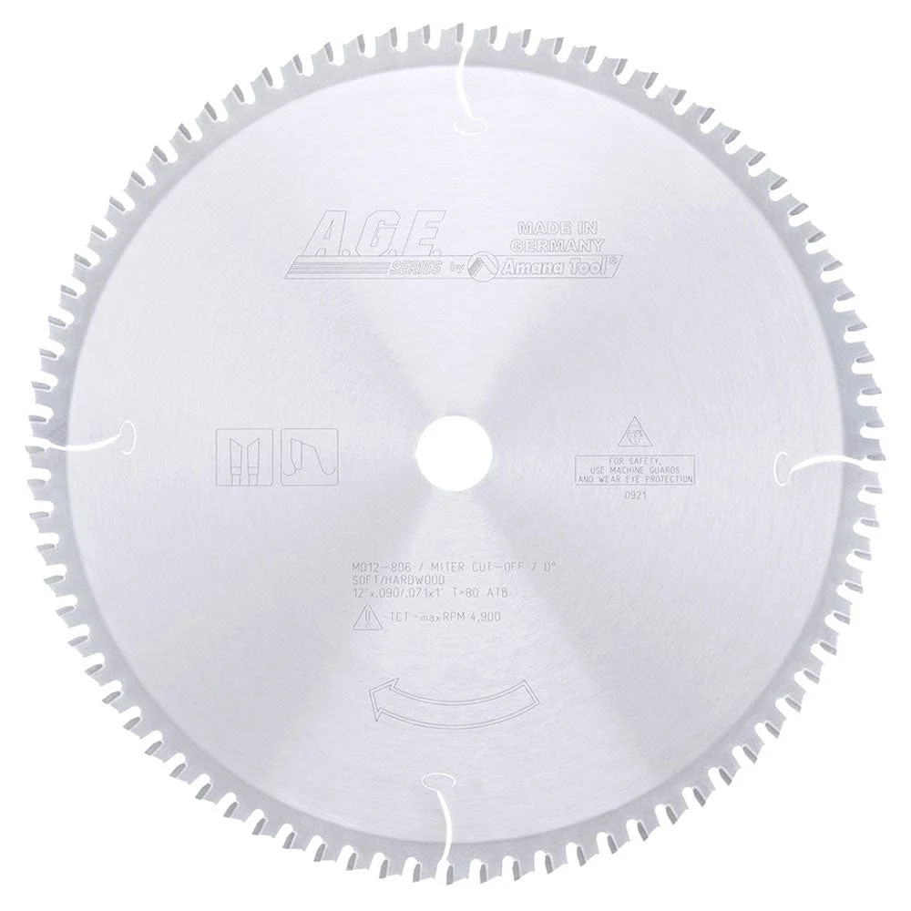12" X 80T ThinKerf  Miter Blade, 0 Degree 1" Bore, ATB - Image 2