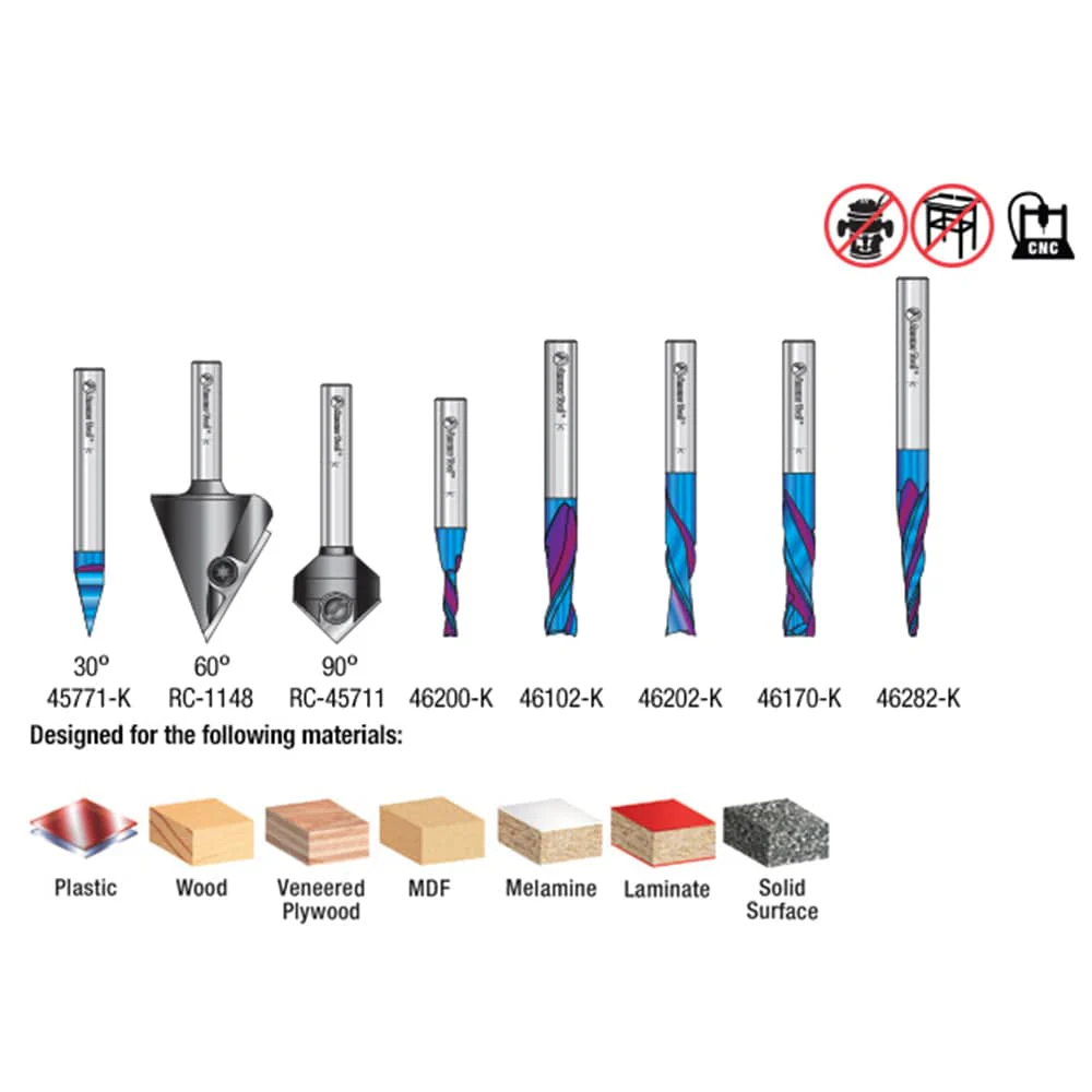 AMS-257 8-piece Spektra Industrial CNC General Purpose Router Bit Set 1/4" SH with Case - Image 2