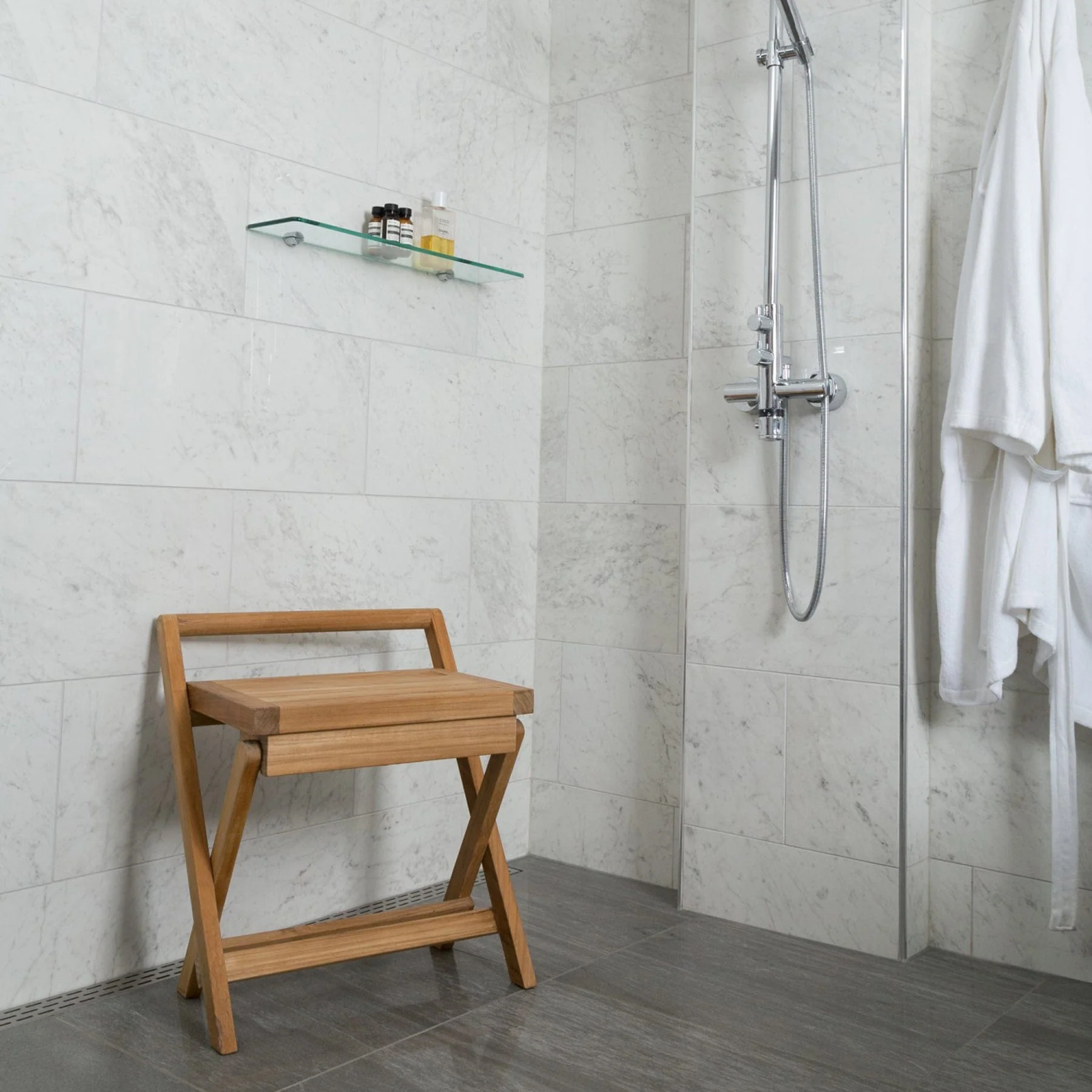 Folding Shower Bench 16" (40 cm) with Handle - Image 4