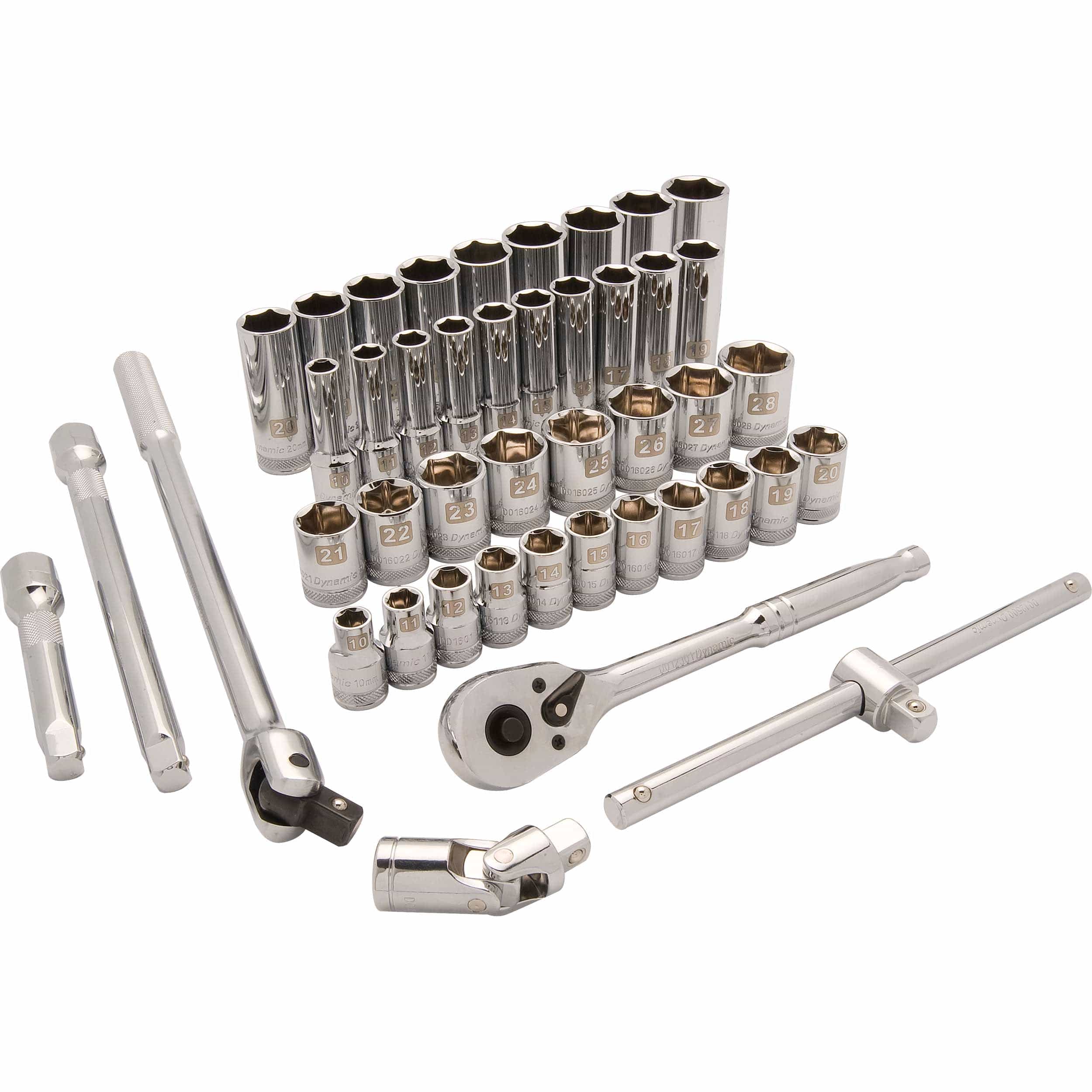1/2" Drive 43pc 6-Point Standard/Deep Metric Socket Set, 10mm - 28mm