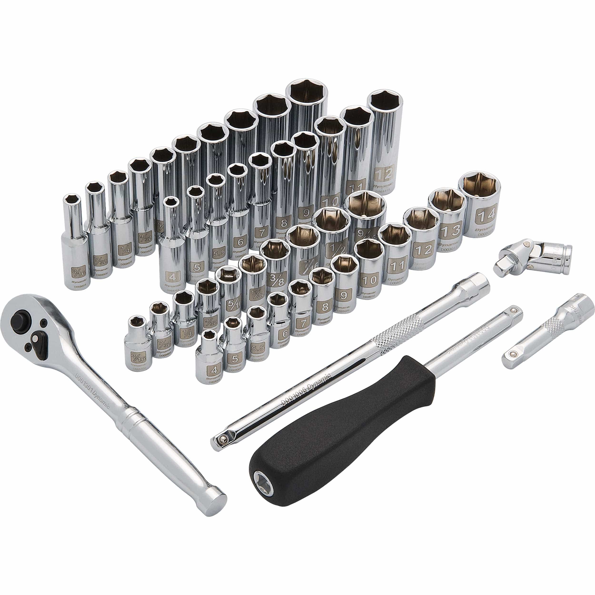1/4" Drive, 47pc 6-Point SAE/Metric Standard/Deep Socket Set - 3/16" -  9/16", 4mm - 14mm