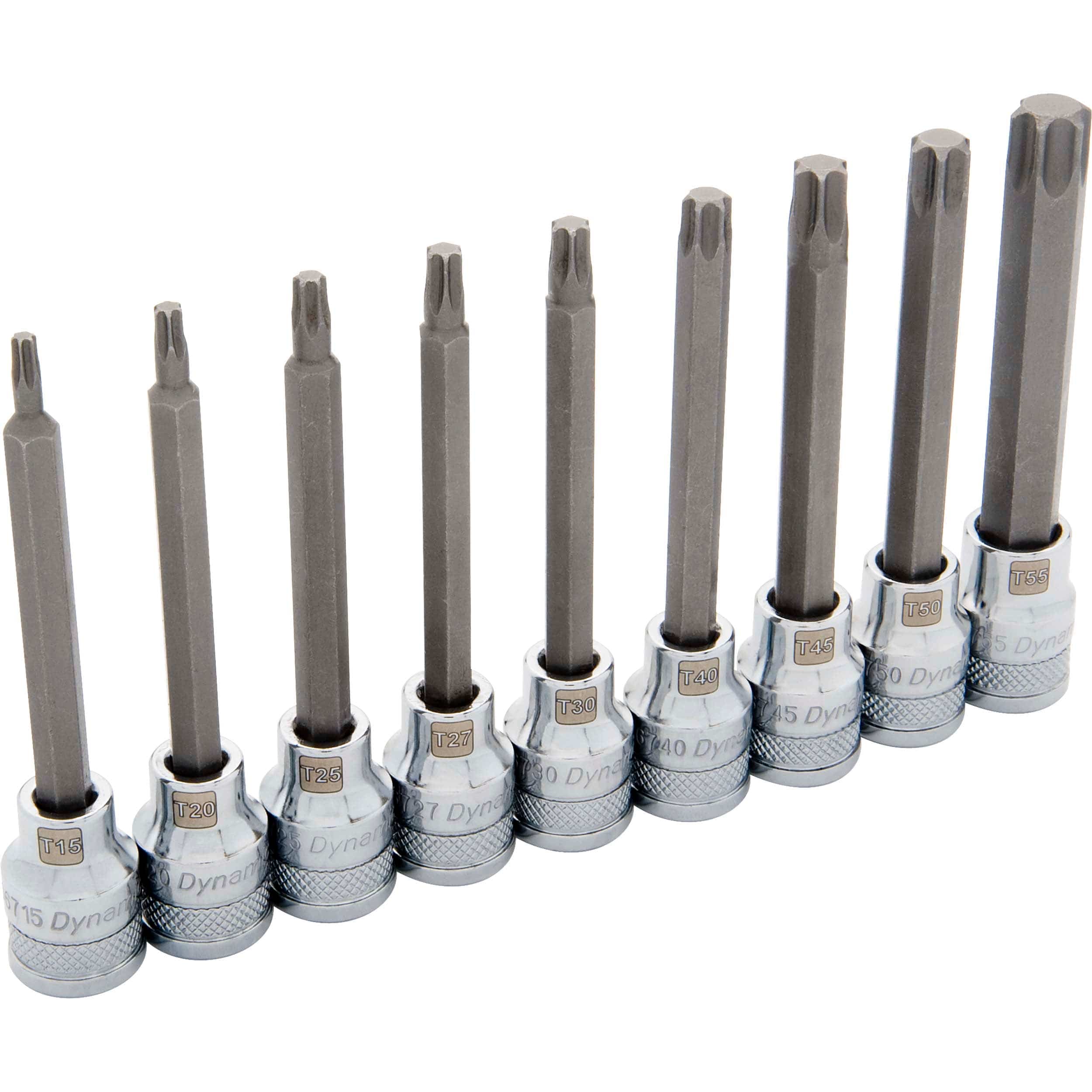 3/8" Drive 9pc Long Torx Socket Set, T15 - T55