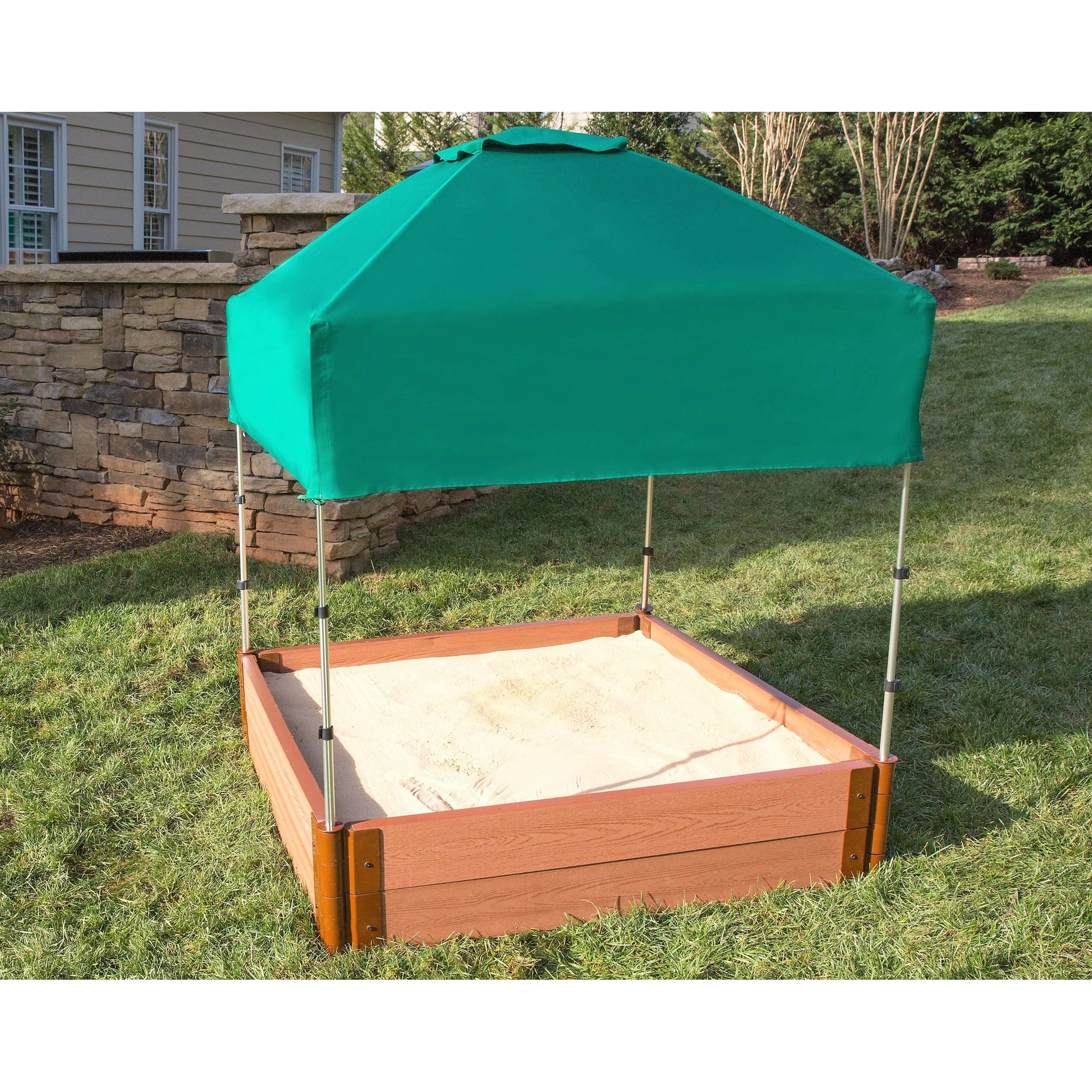 Classic Sienna 4' x 4' x 11" Composite Square Sandbox Kit with Telescoping Canopy/Cover - 2" profile - Image 2
