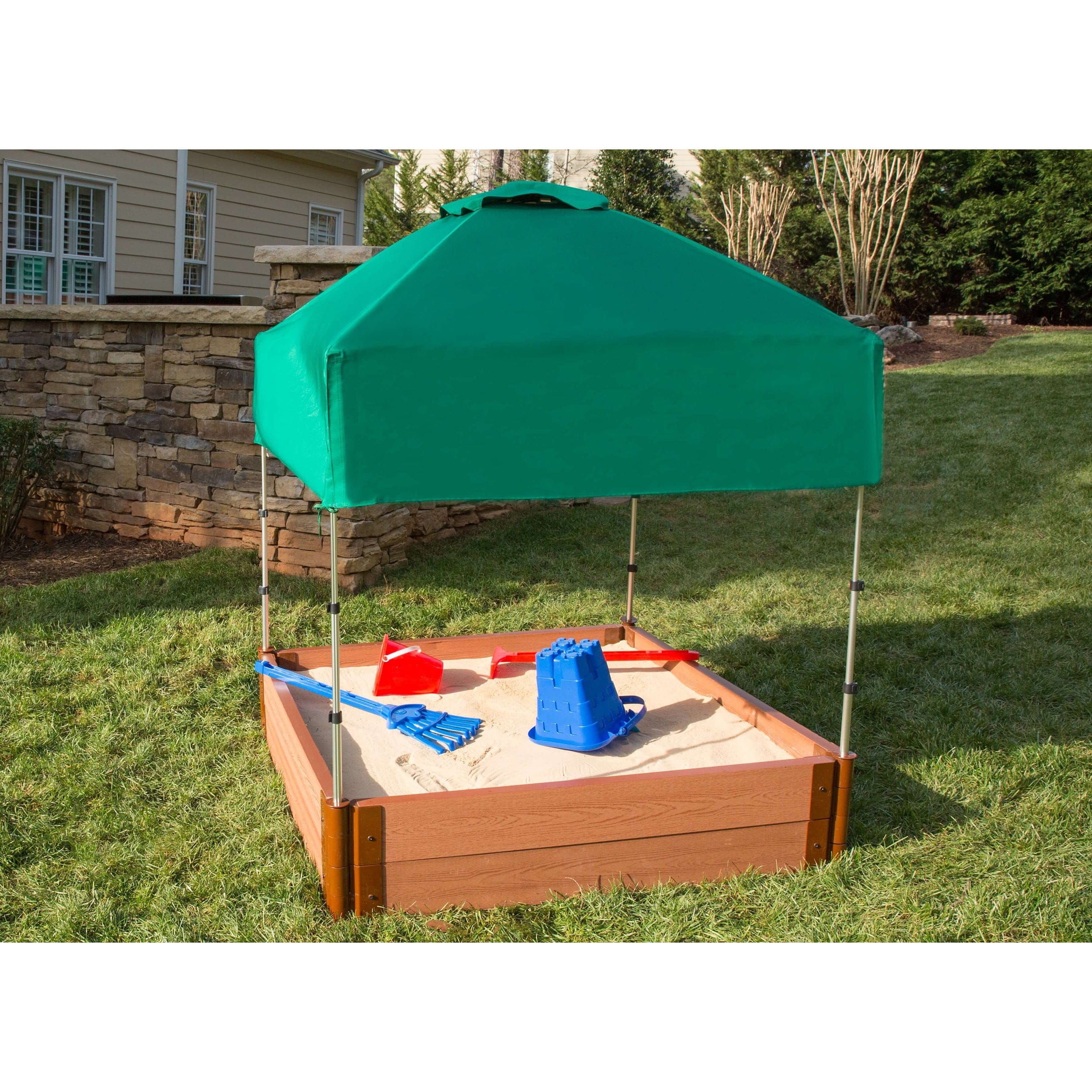 Classic Sienna 4' x 4' x 11" Composite Square Sandbox Kit with Telescoping Canopy/Cover - 2" profile - Image 3