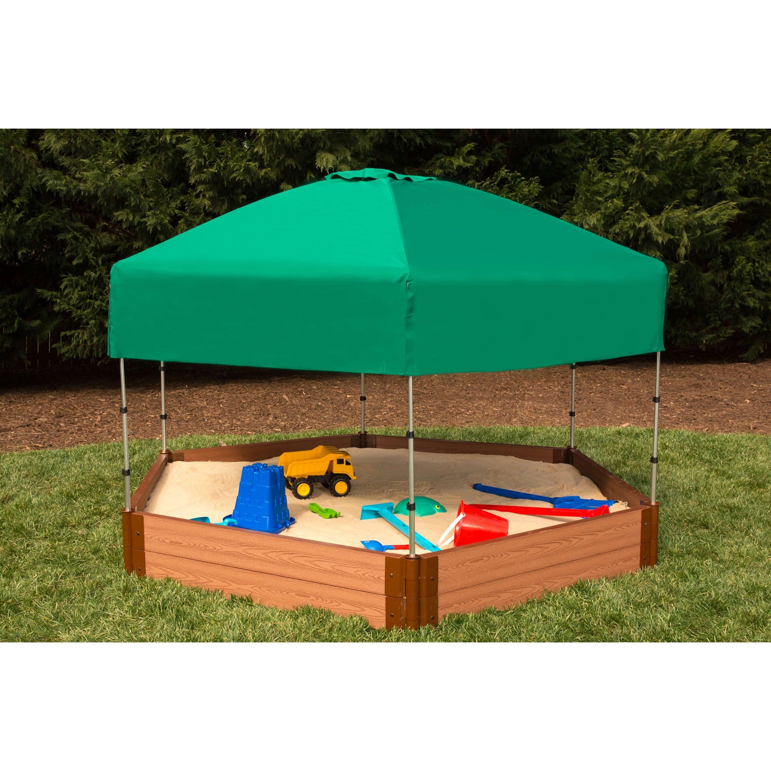 Classic Sienna 7' x  8' x 11" Composite Hexagon Sandbox Kit with Telescoping Canopy/Cover - 2" profile - Image 4
