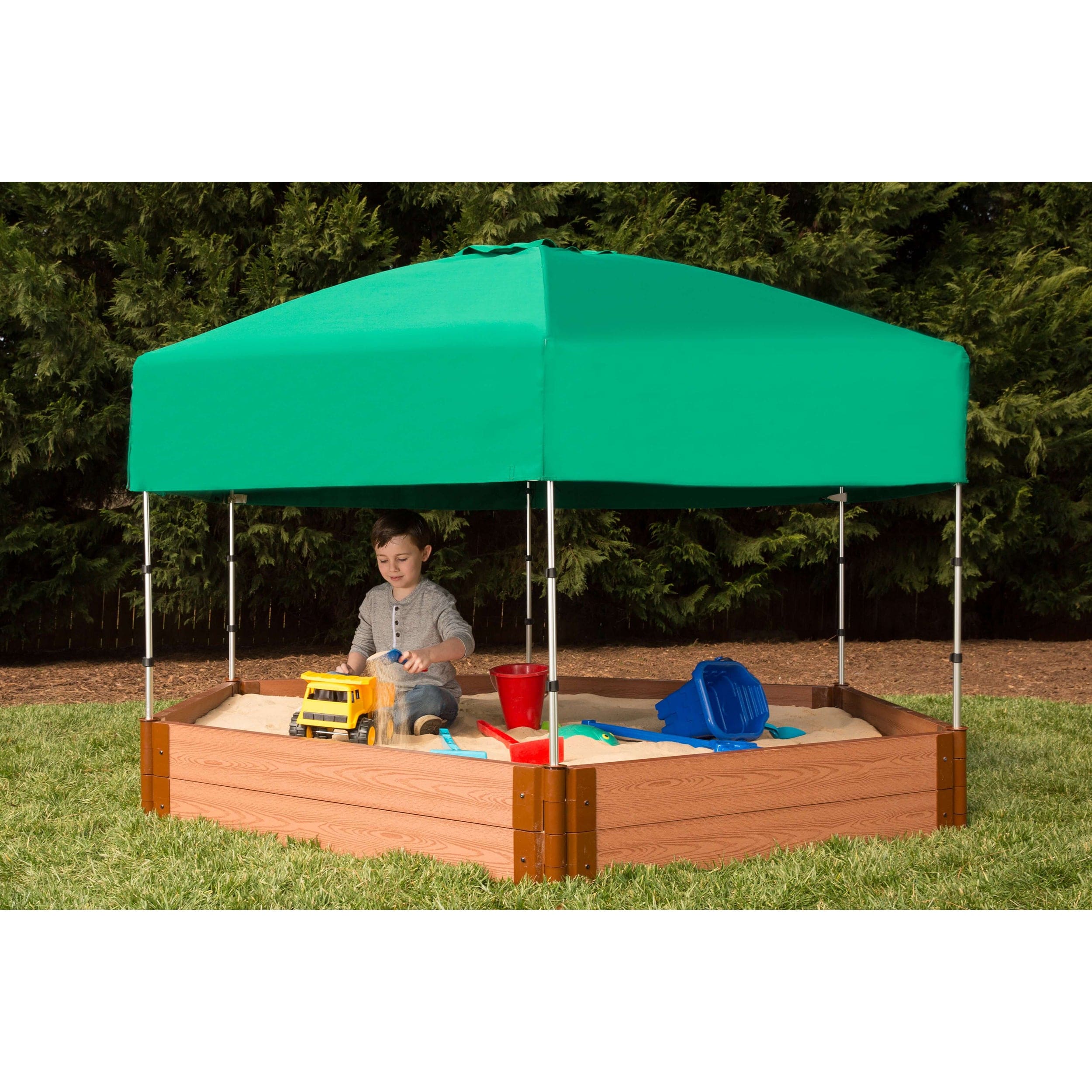 Classic Sienna 7' x  8' x 11" Composite Hexagon Sandbox Kit with Telescoping Canopy/Cover - 2" profile - Image 5