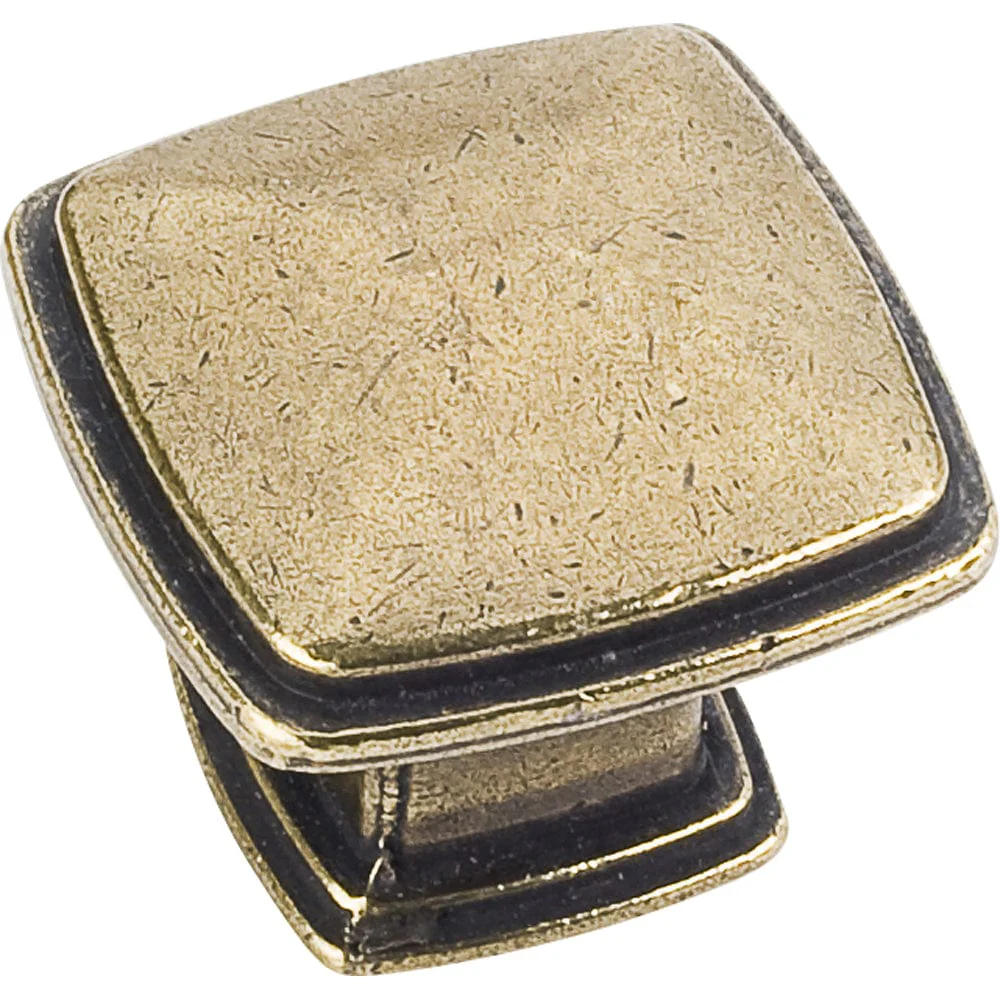 Milan 1 Plain Square Knob, 1-3/16" O.L.,,  Distressed Antique Brass