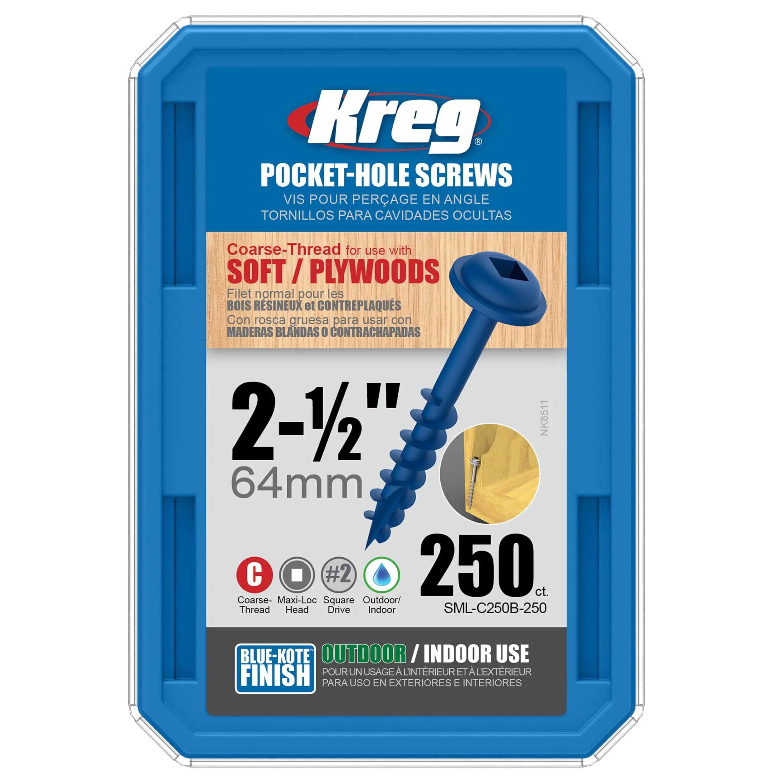 Pocket Hole Screw - #8 Coarse - Square Drive - Washer Head - Blue-Kote - Image 21