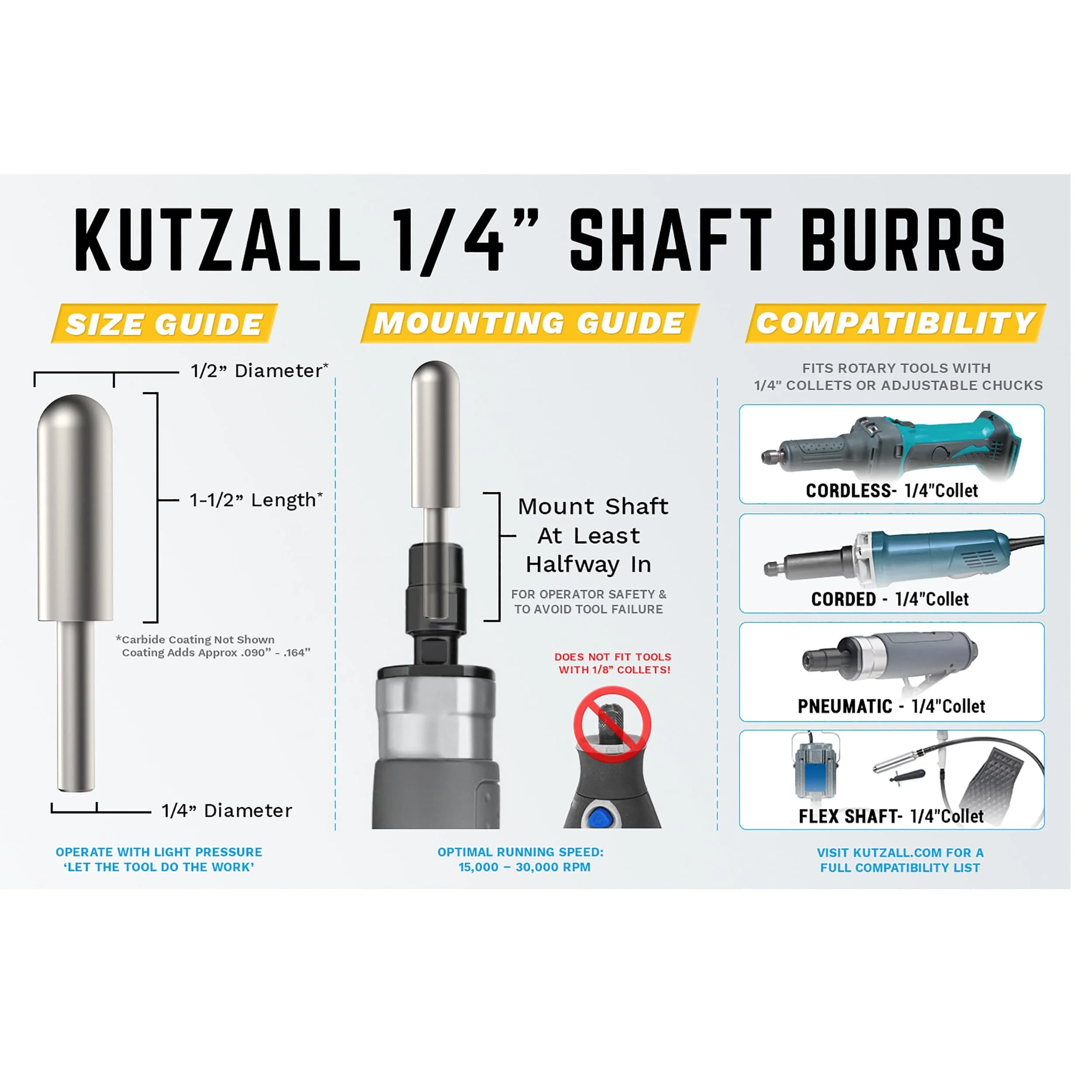 Original Ball Nose Burr, 1/8" Shaft, Coarse (1/4" x 1/2") - Image 3