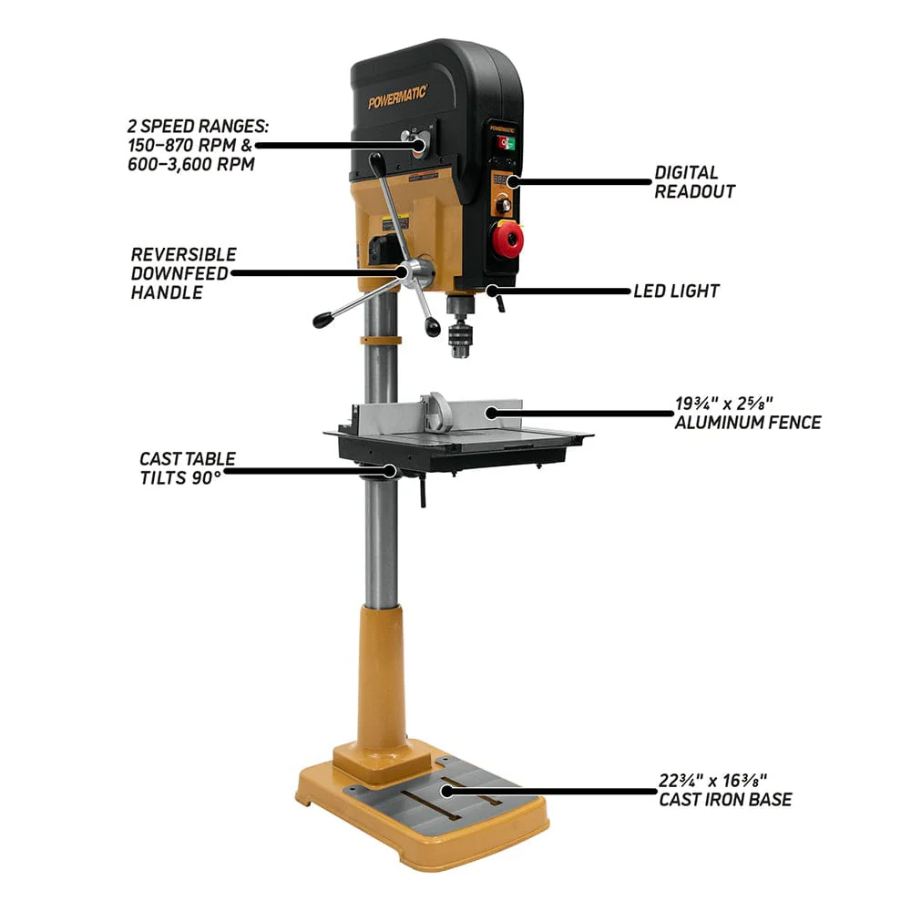 20" Variable Speed Drill Press - 1 HP 1 Ph 120V - PM2820EVS - Image 3