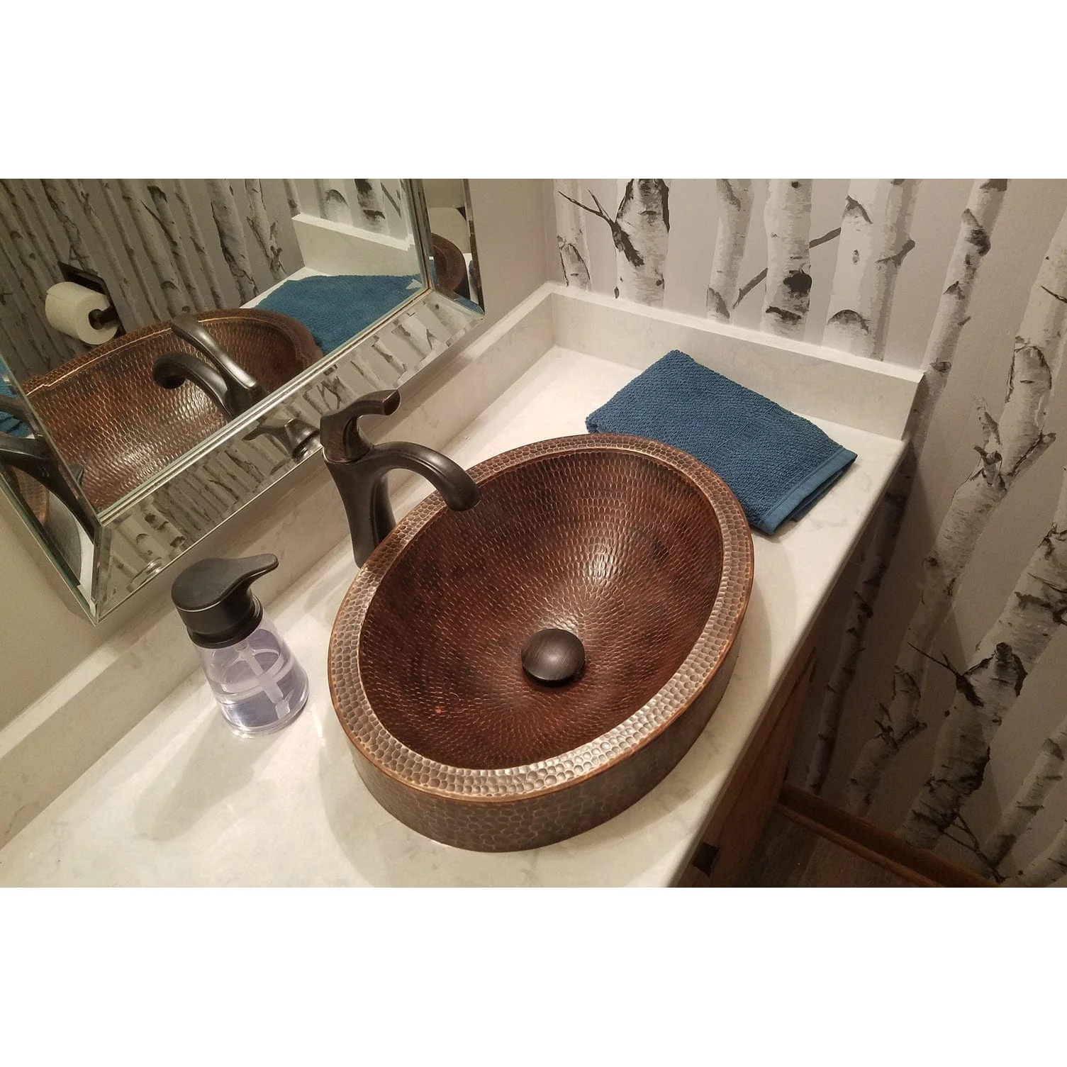 17" Compact Oval Skirted Vessel Hammered Copper Sink - Image 5