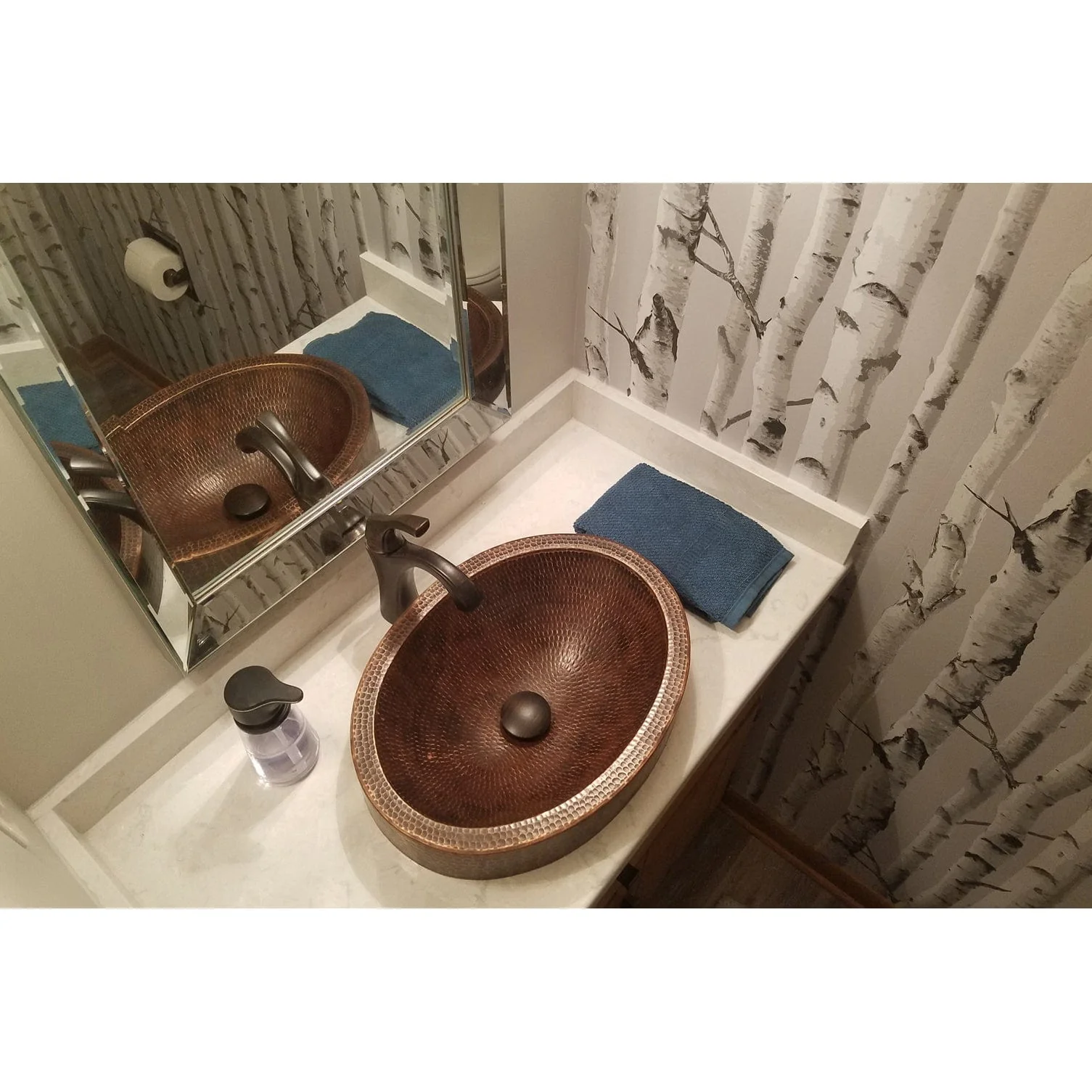 17" Compact Oval Skirted Vessel Hammered Copper Sink - Image 6