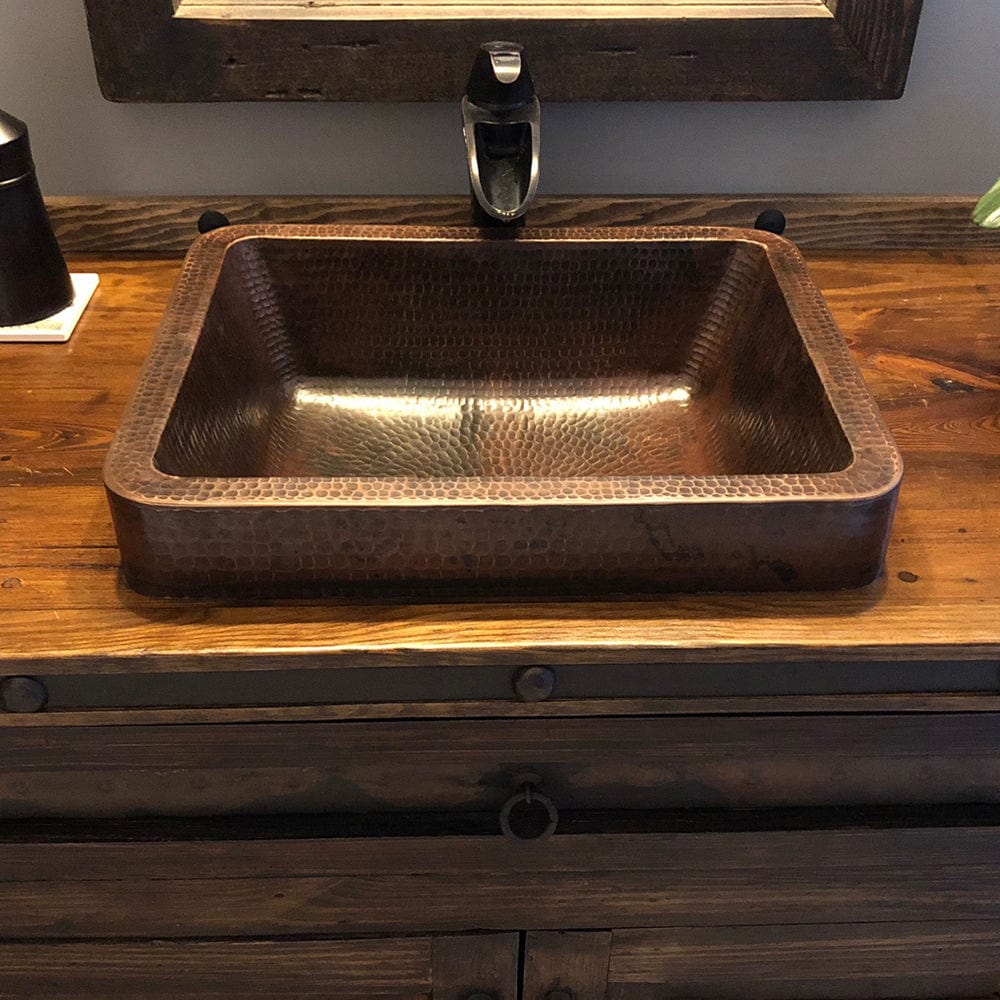 17" Rectangle Skirted Vessel Hammered Copper Sink - Image 6
