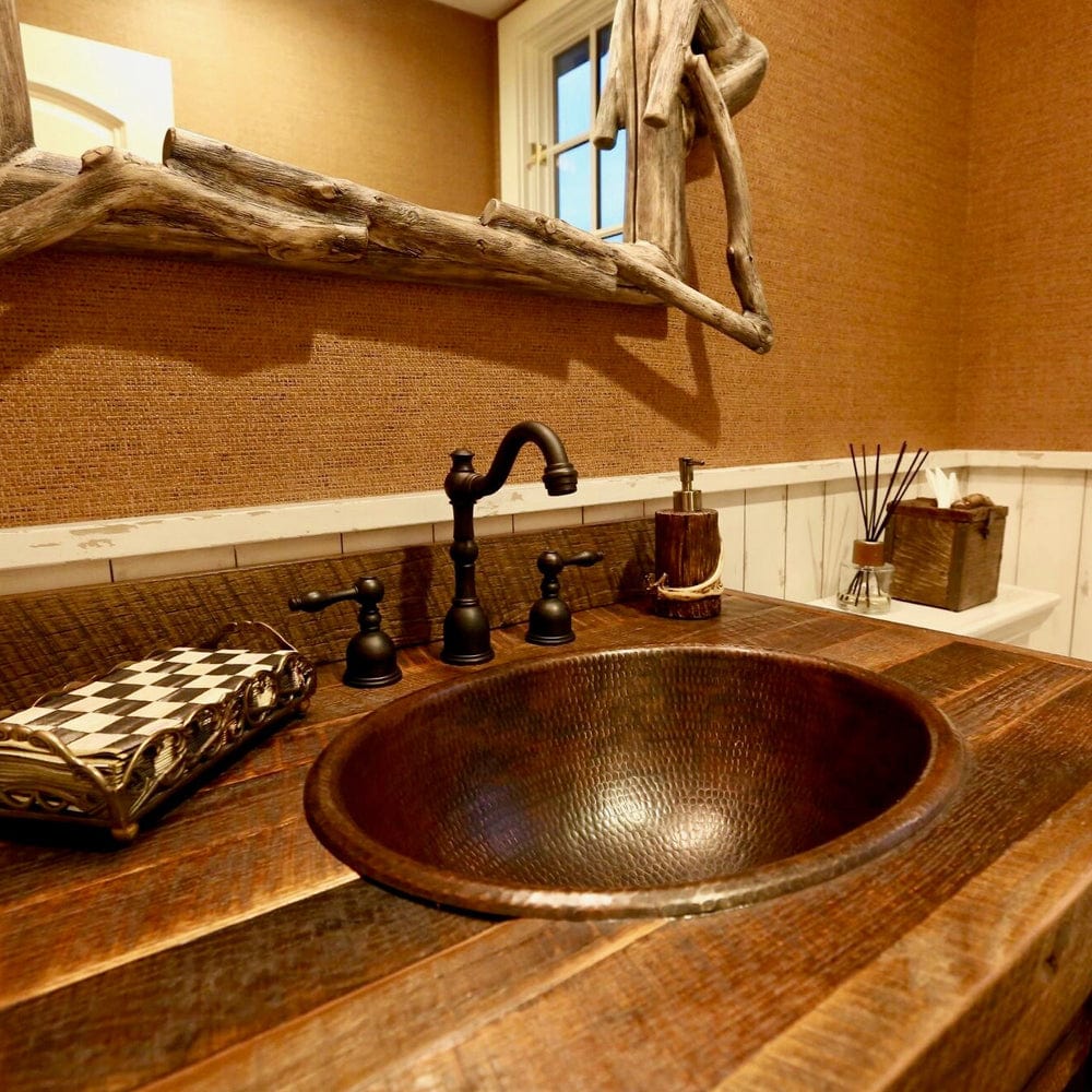 Master Bath Oval Self Rimming Hammered Copper Bathroom Sink - Image 5