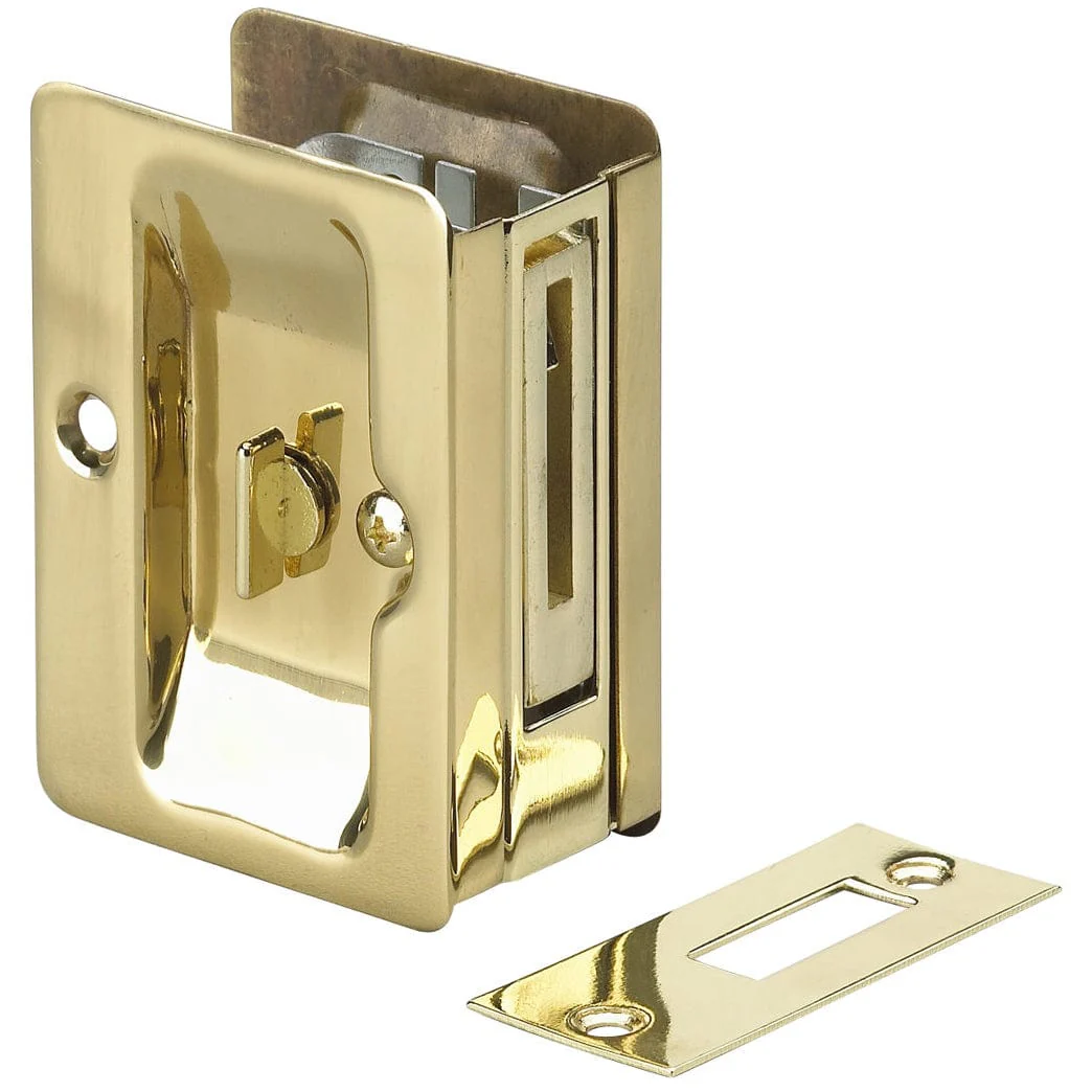 3-7/32" (82 mm) Pocket Door Pull  Rectangular Brass Privacy