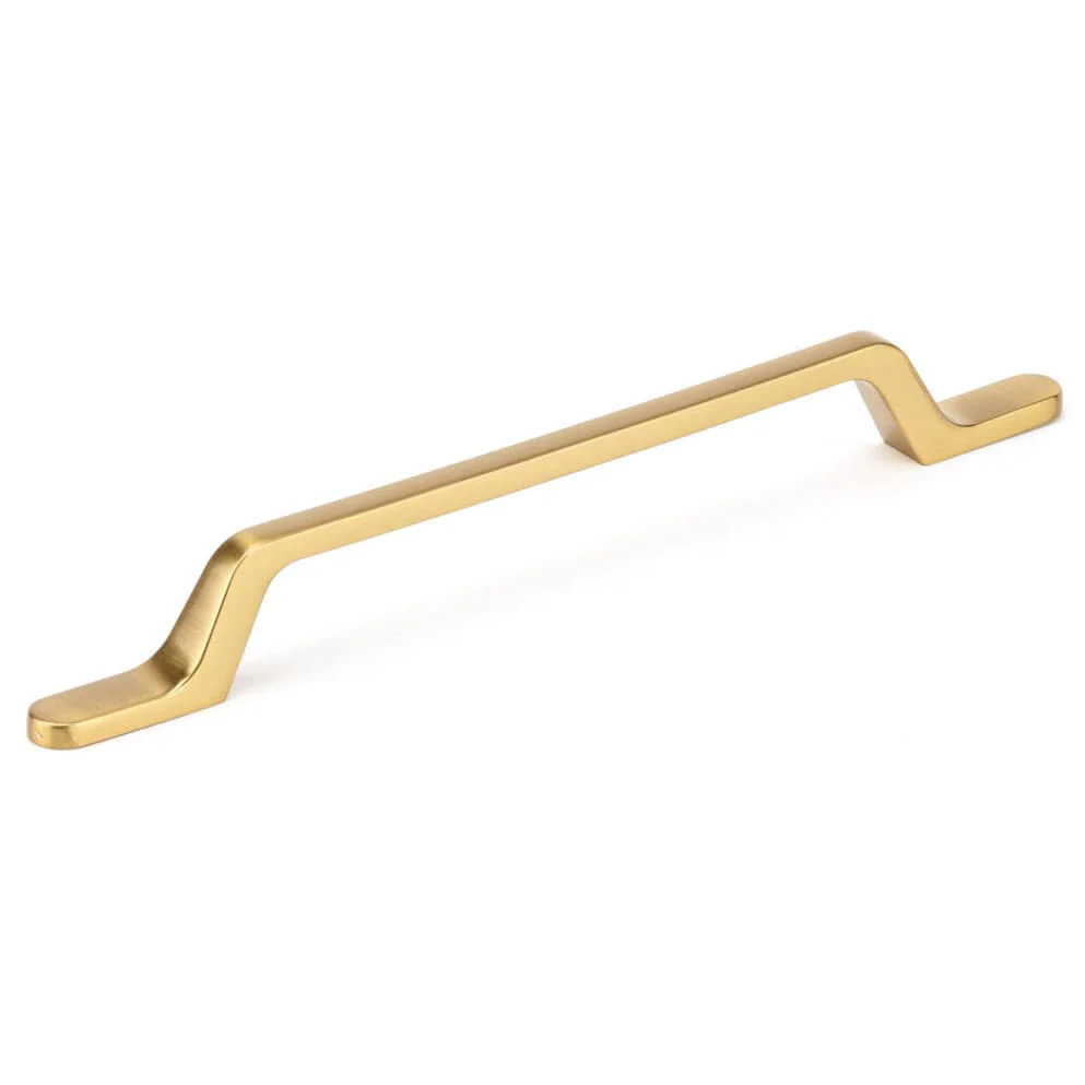 Contemporary Pull with Elongated Bases - 6-5/16" Center-to-Center - 8-29/32" OL - Aurum Brushed Gold