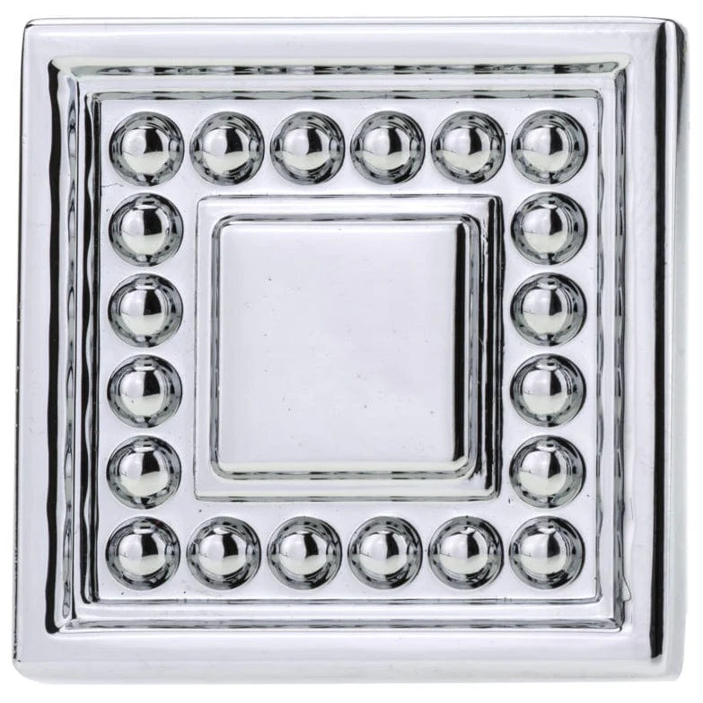 Transitional Beaded Square Knob - 1-5/16" x 1-5/16" - Chrome - Image 2