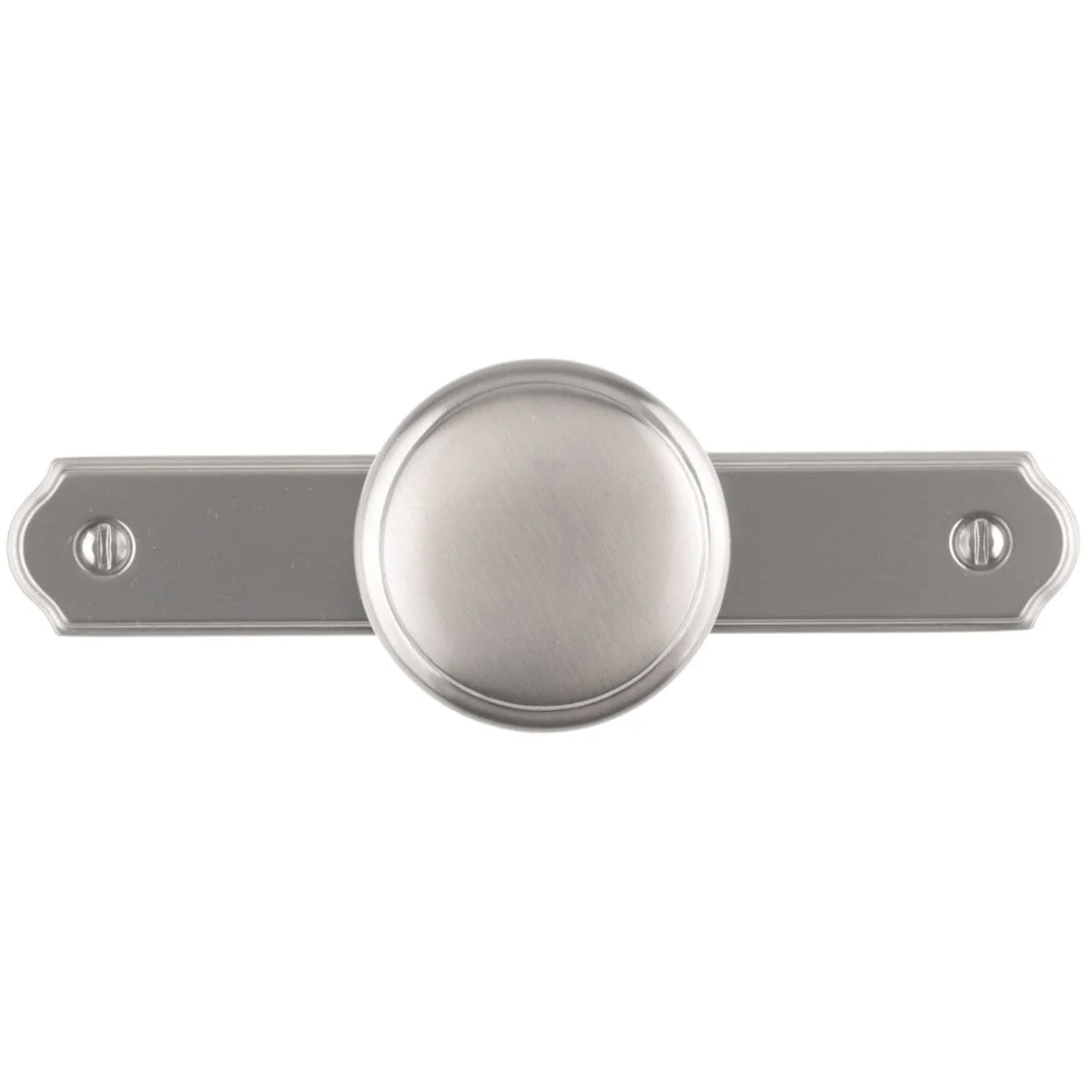 Round Transitional Knob with Removable Rectangular Backplate - 1-9/16" Diameter - Brushed Nickel - Image 2
