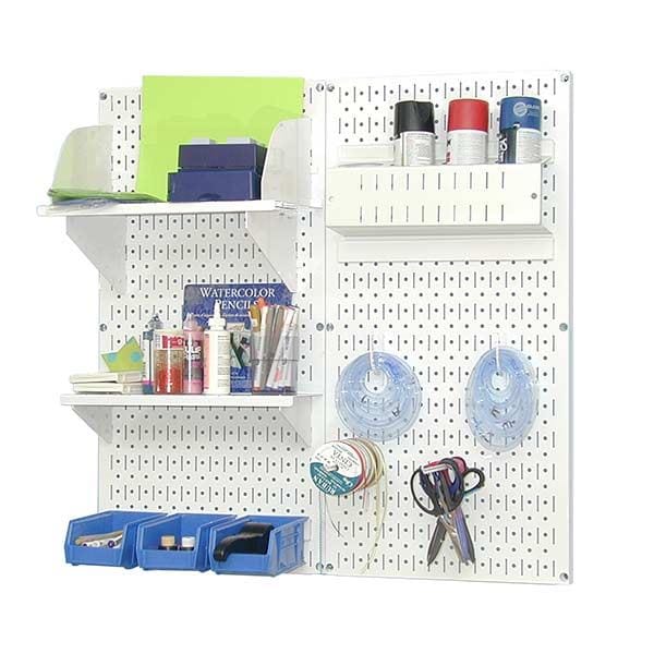Pegboard Hobby Craft Pegboard Organizer Storage Kit with White Pegboard and White Accessories - Image 2